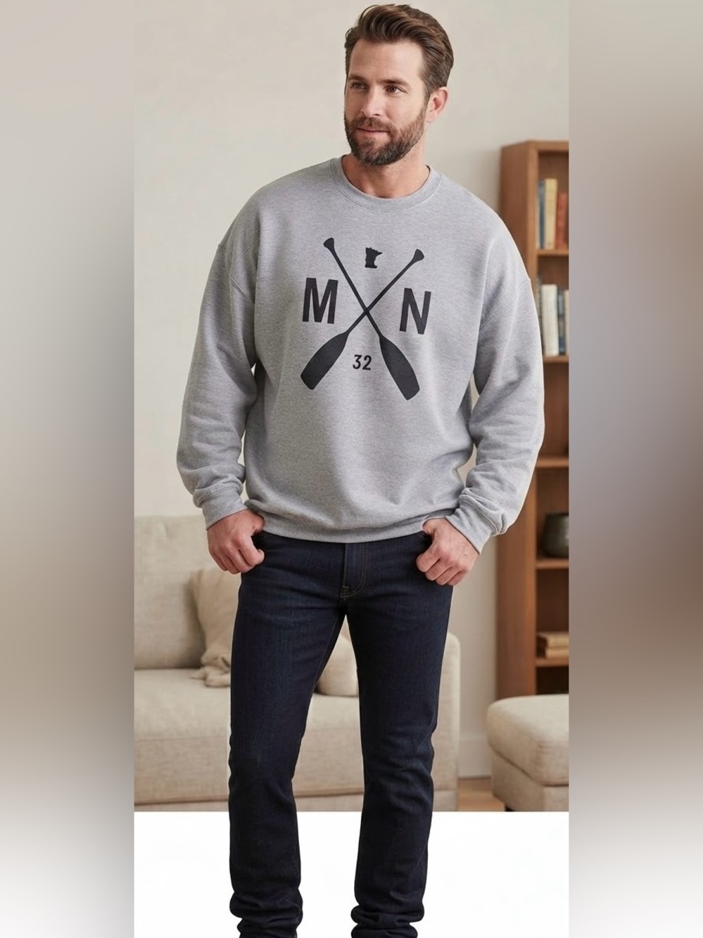 Blue 84 Minnesota MN Oars Graphic Crewneck Sweatshirt - Men - S /Women- M unisex